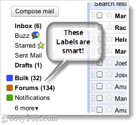 išmaniosios etiketės „Gmail“ ekrano kopija