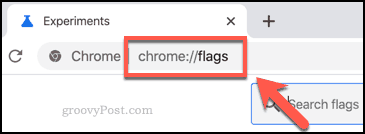 „Chrome“ vėliavų meniu pasiekiamas iš adreso juostos