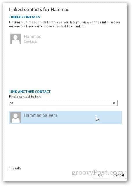 Sujungti kontaktus „Outlook 3“