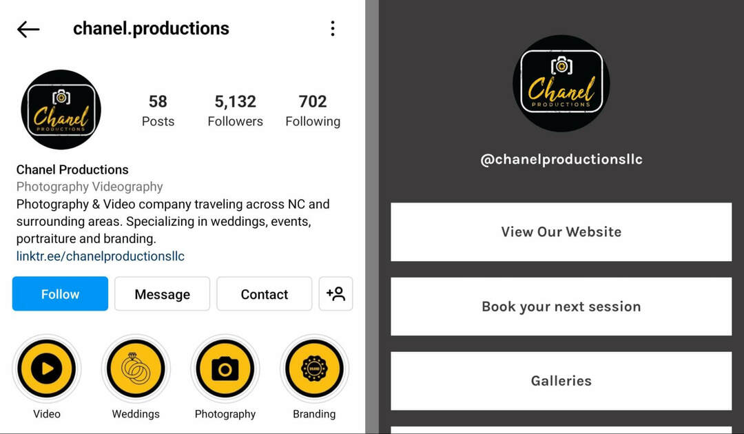 instagram-bio-chanel.productions-media-entertainment-company-example