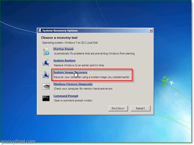 „Windows 7“ yra 5 skirtingi sistemos atkūrimo būdai, pasirinkite sistemos vaizdo atkūrimą