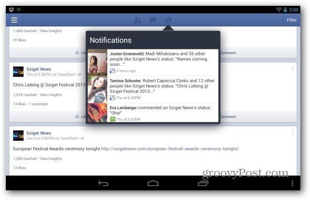 „Facebook“ puslapiai, skirti pagrindiniam „Android“