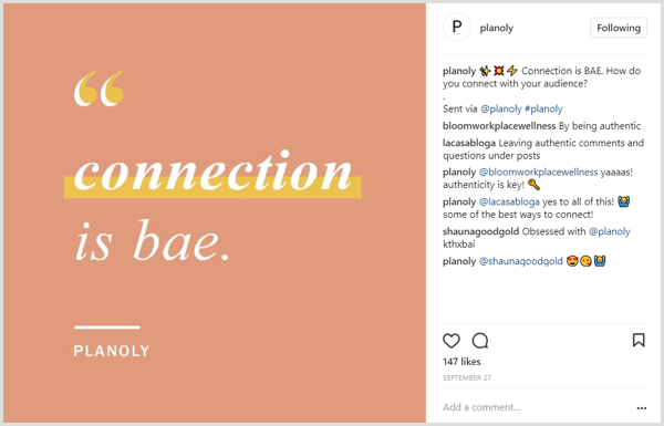 „Instagram“ antraštė mažas paklausimo pavyzdys