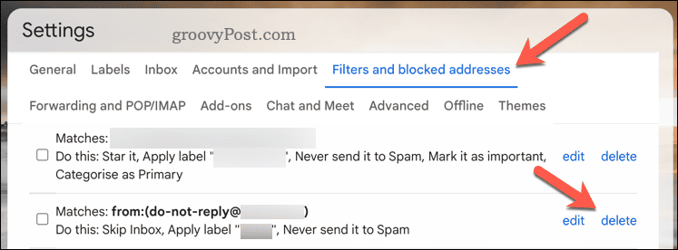 „Gmail“ filtro ištrynimo mygtukas