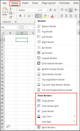 Krašto parinktys „Excel“