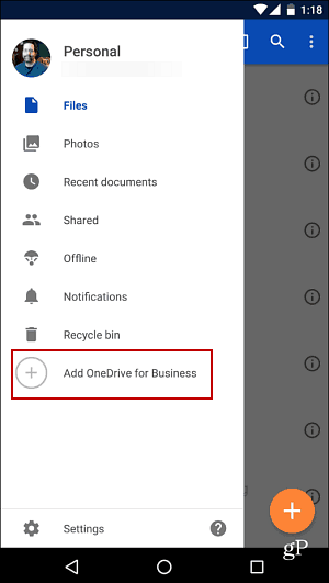 „Android OneDrive Business“