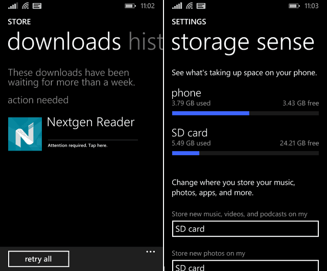 „Windows Phone Storage Sense“