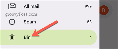 Atidarykite aplanką Šiukšliadėžė „Gmail“ programoje mobiliesiems