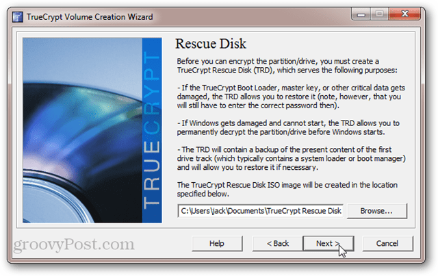 „TrueCrypt Rescue Disk ISO“: atkūrimo diskas arba atkūrimo USB