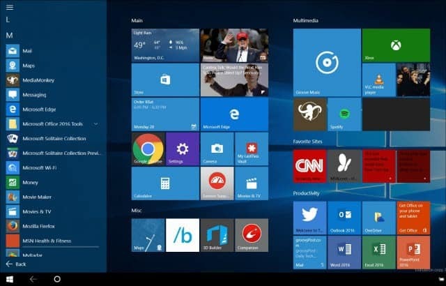 Planšetinio kompiuterio režimas „Windows 10“