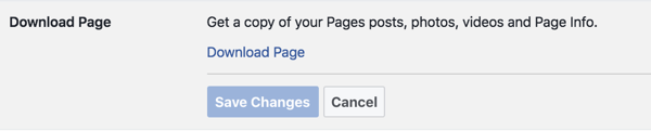 Vykdykite nurodymus ir paprašykite „Facebook“ puslapių archyvo.
