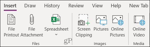 Įterpti skirtuką „OneNote“ darbalaukyje