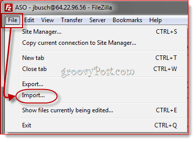 „FileZilla“ svetainės tvarkyklės įrašų importavimas