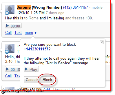 Blokuoti skambučius „Google Voice“