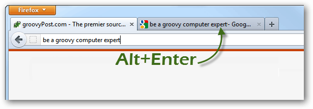 alt + Enter, kad atidarytumėte naujus skirtukus iš „Firefox“ paieškų