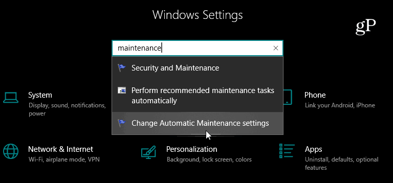 Paieškos nustatymų programa „Windows 10“