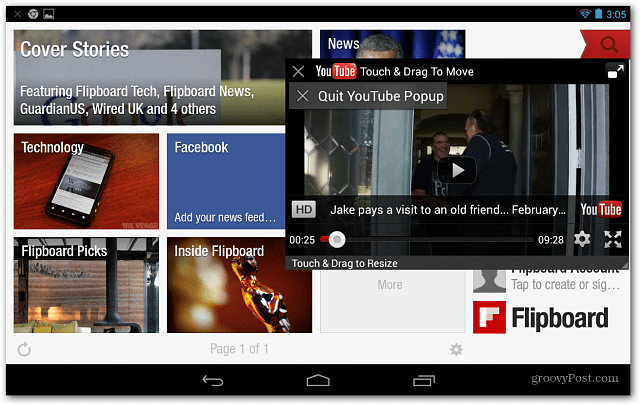 „flipboard“ su „YouTube“ plūduriuojančia