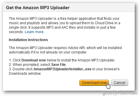 Įdiekite „Amazon MP3 Uploader“