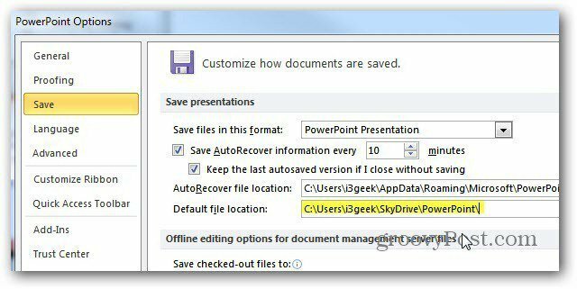 Išsaugokite „Microsoft Office“ dokumentus „SkyDrive“ pagal numatytuosius nustatymus
