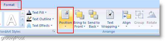 „Microsoft Word 2007“ pakeisti poziciją