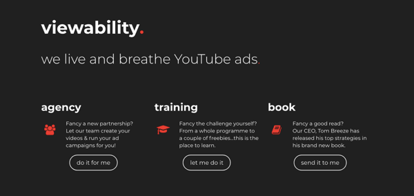„YouTube“ skelbimų agentūros „Viewability“ svetainės ekrano kopija.