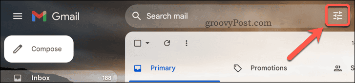 „Gmail“ išplėstinės paieškos mygtukas