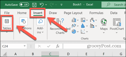 Excel įterpimo lentelė