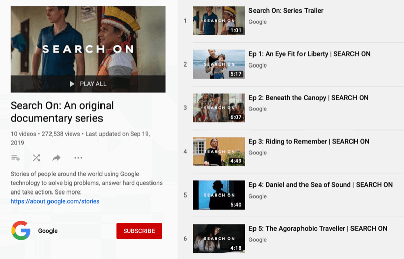 „YouTube“ grojaraštis, skirtas „Google docuseries Search On“