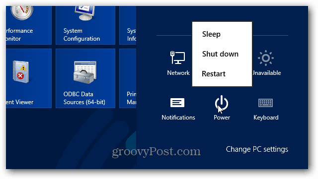 Maitinimo mygtukas „Windows 8“