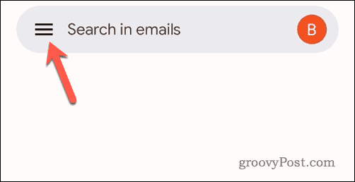 Bakstelėkite „Gmail“ meniu piktogramą „Gmail“ mobiliesiems