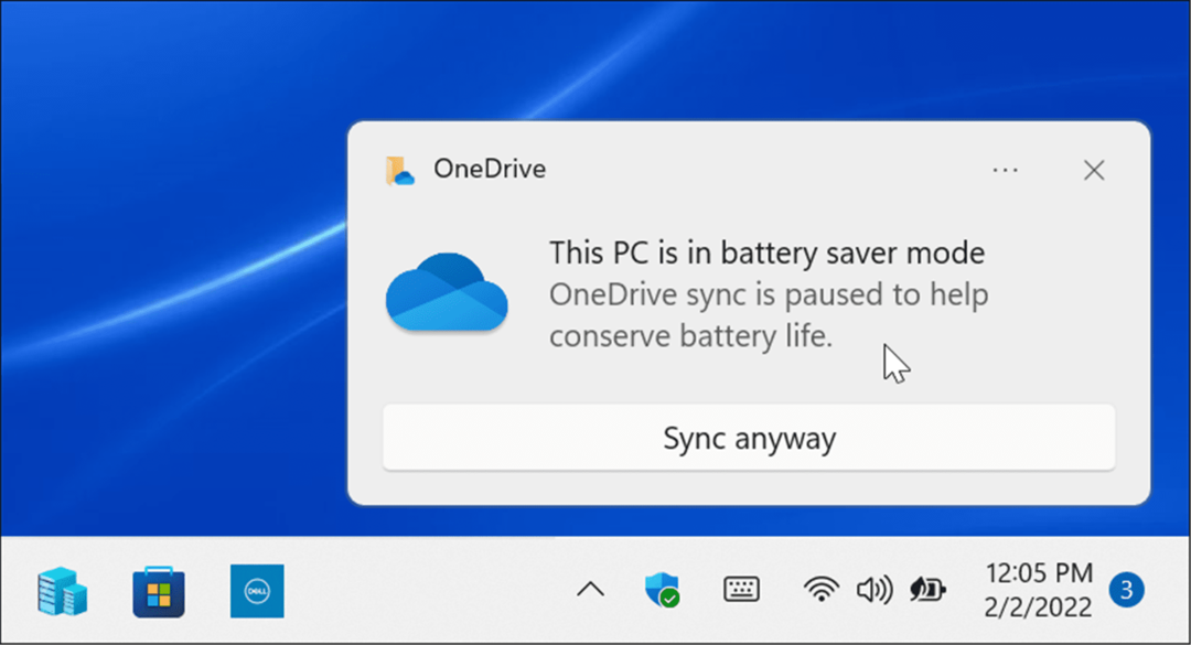 akumuliatoriaus taupymo režimas „OneDrive“ sinchronizavimas pristabdytas