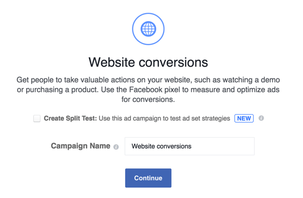 Įveskite „Facebook“ skelbimų kampanijos pavadinimą.