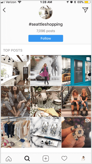 „Instagram“ stebėkite žymą su grotelėmis