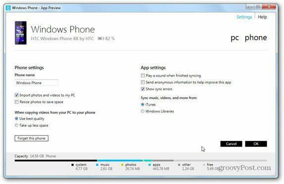 „Windows Phone 8“ „Windows“ telefono nustatymai