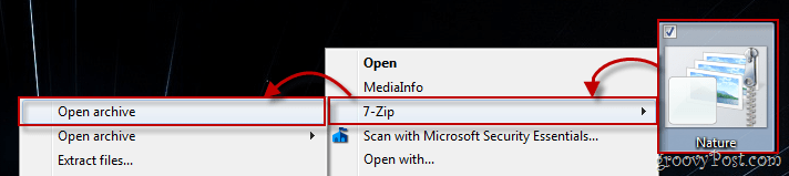 „Windows 7“ kontekstinis meniu naudojant „7 zip“