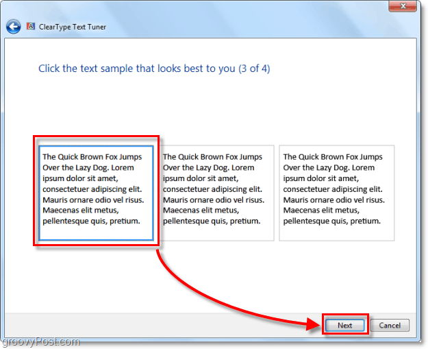 3 „ClearType“ kalibravimo veiksmas „Windows 7“