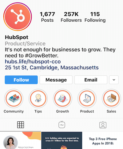 „Instagram“ pabrėžia albumus „HubSpot“ profilyje