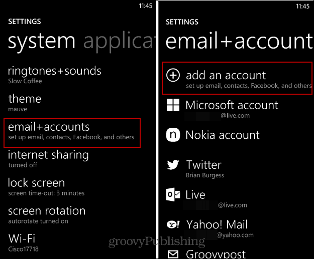 Kaip nustatyti "Windows Phone" el. Pašto ir socialines paskyras