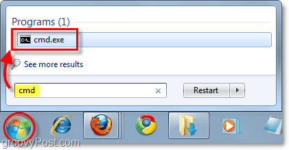 atidaryti cmd „Windows 7“ ar „Vista“