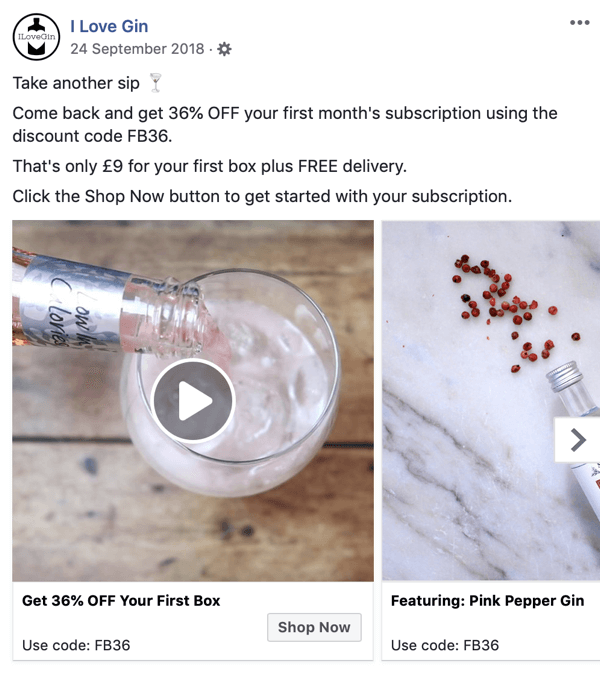 Kaip sukurti „Facebook“ pasiekiamus skelbimus, 8 žingsnis, „I Love Gin“ reklaminės kūrybos pavyzdys