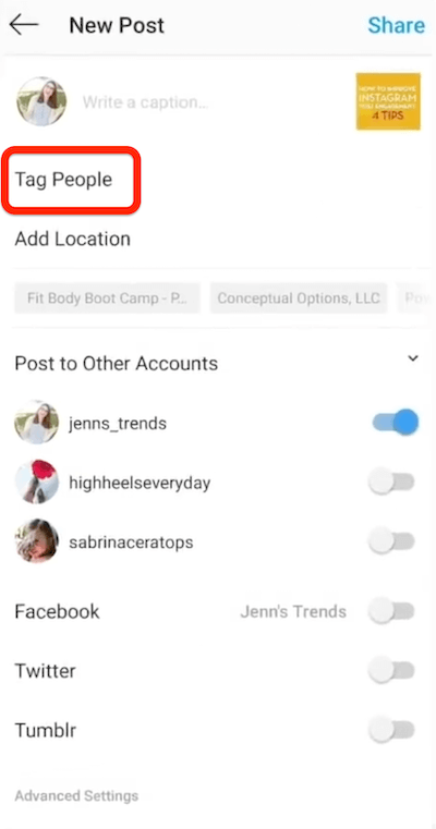 instagram new post variantas pažymėti žmones
