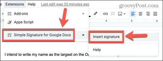 „Google“ dokumentai įterpkite parašą iš papildymo