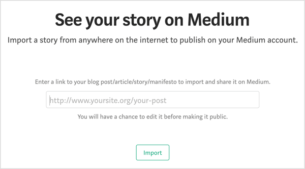 Įveskite URL, nurodantį tinklaraščio įrašą, kurį norite naudoti „Medium“.