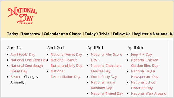 Nacionalinės dienos kalendorius