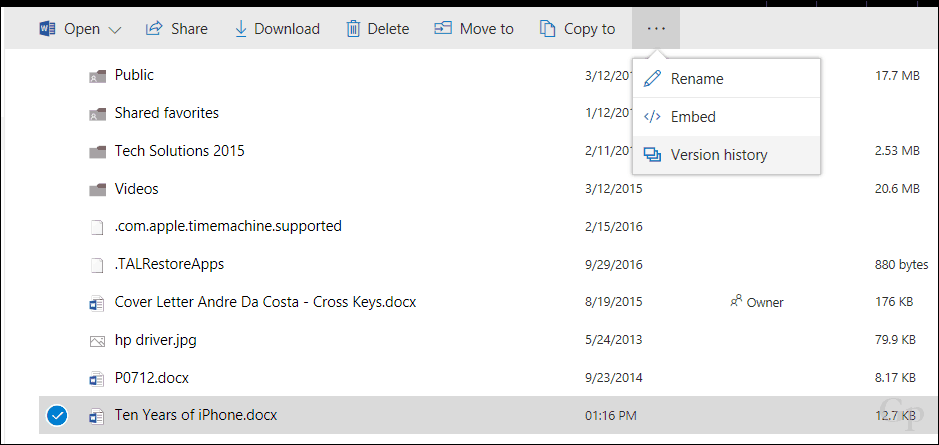 Atkurti ankstesnes failų versijas „OneDrive“