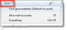 „Windows Live“ pašto sinchronizavimo mygtukas
