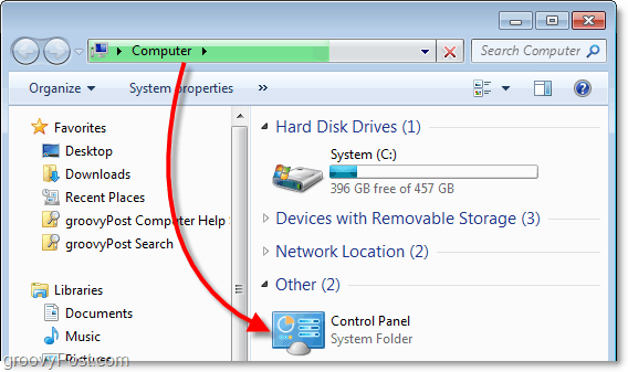 peržiūrėti valdymo skydelį iš mano kompiuterio „Windows 7“