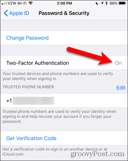 Dviejų veiksnių autentifikavimas „iOS“