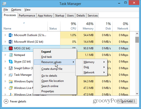 „Windows 8“ užduočių tvarkyklė
