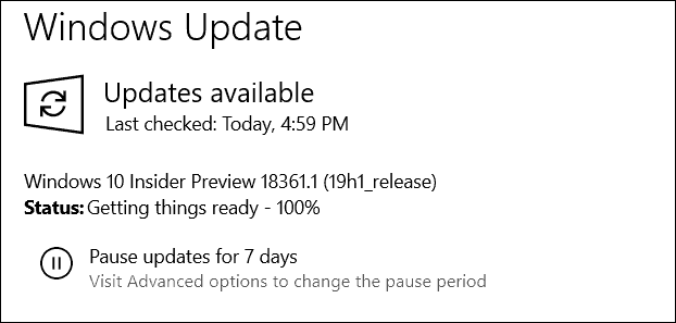 „Windows 10 19H1“ peržiūra „Build 18361“